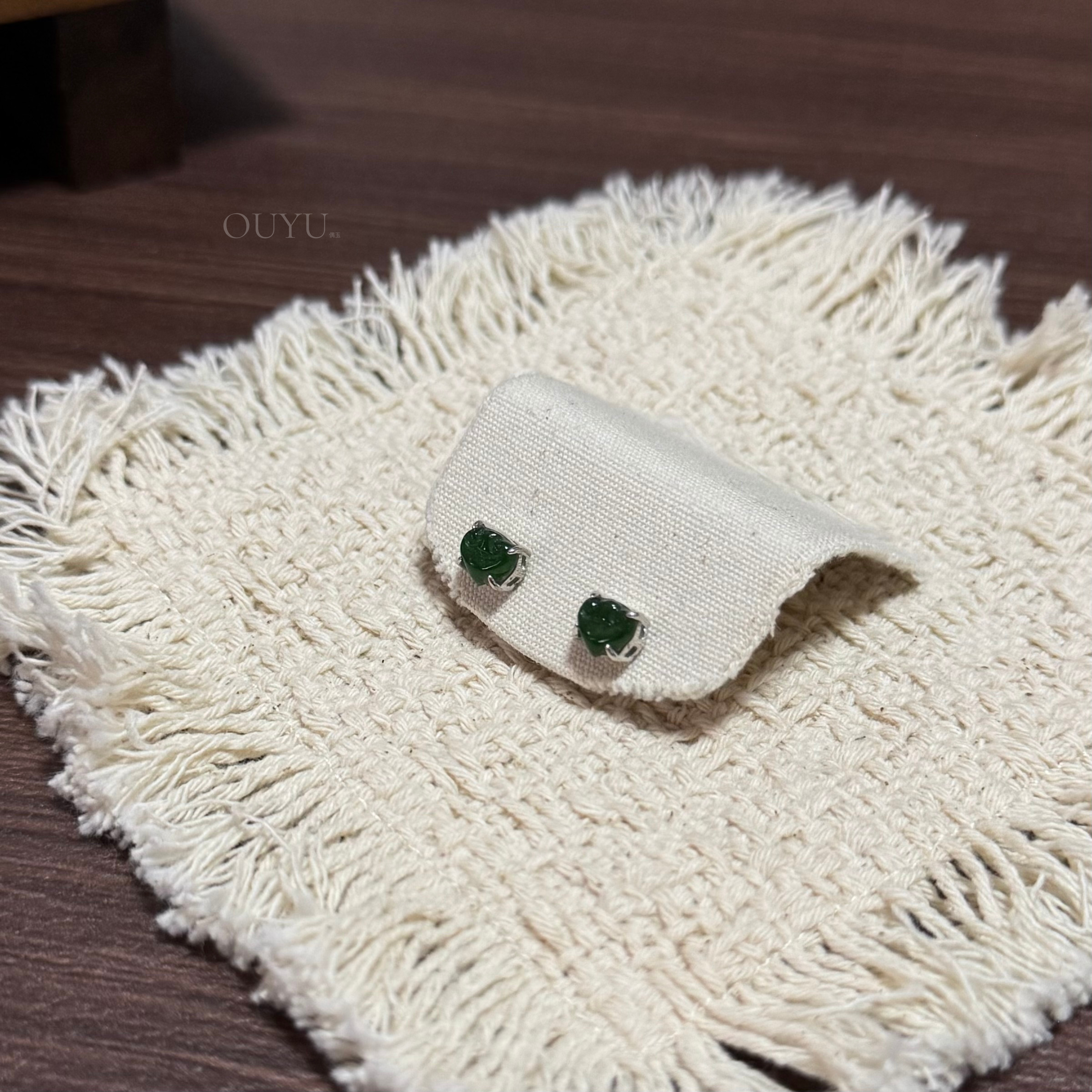 Deep Green Jadeite Ruyi Studs