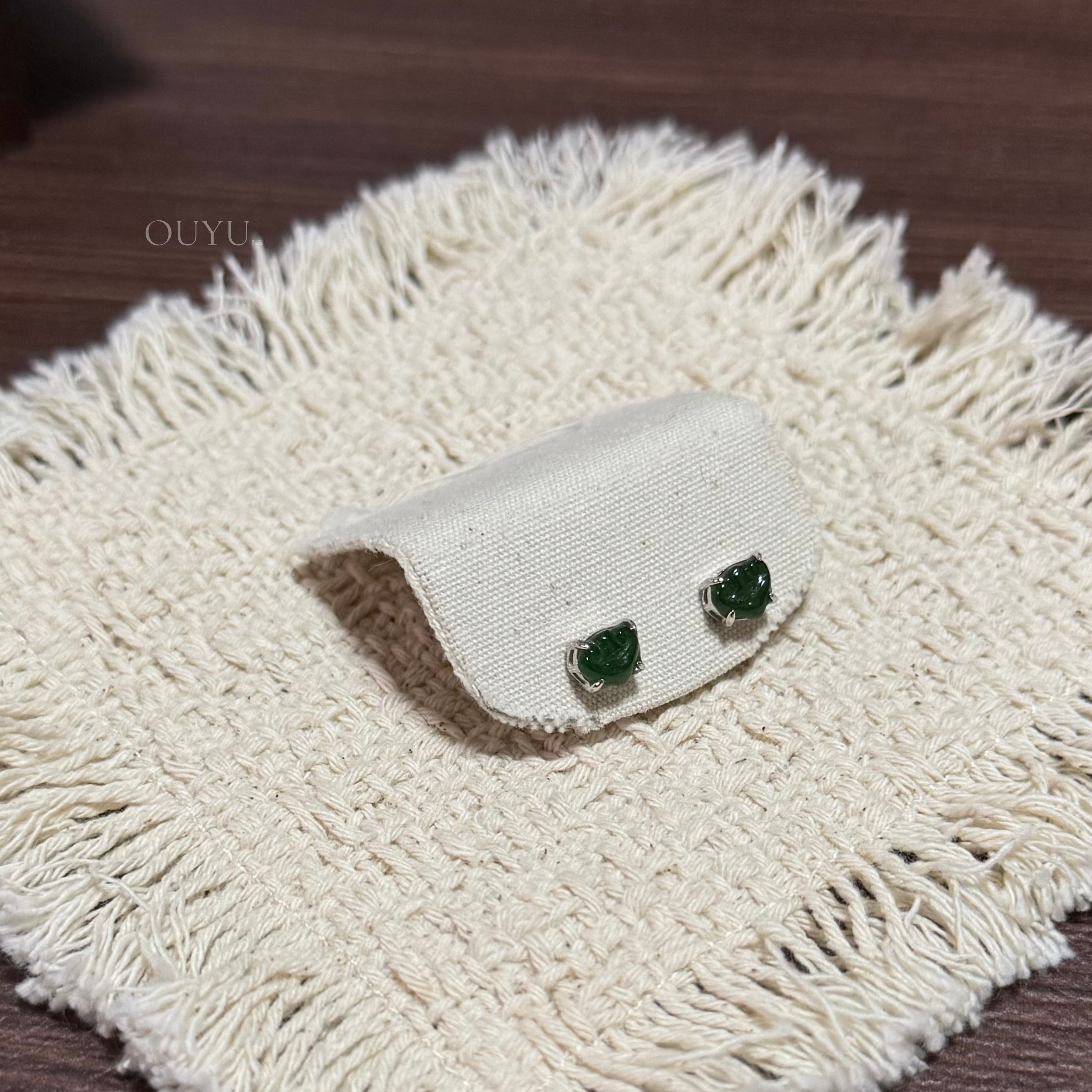 Deep Green Jadeite Ruyi Studs